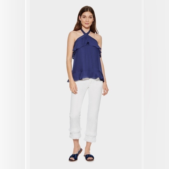 Navy Parker Silk Halter Top - Picture 1 of 15